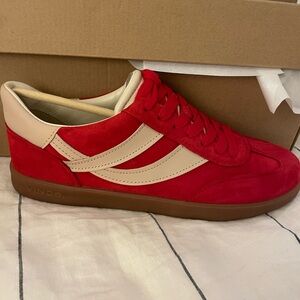 Brand new in box Vince red suede sneakers. $215.
